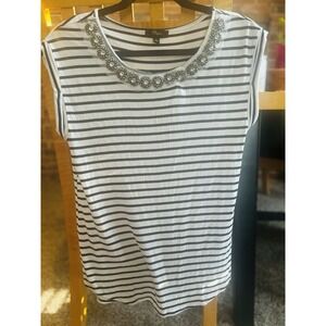 CUPIO Women Short Sleeve Blouse with Jeweled Neckline Top‎ Tunic Shirt Size S